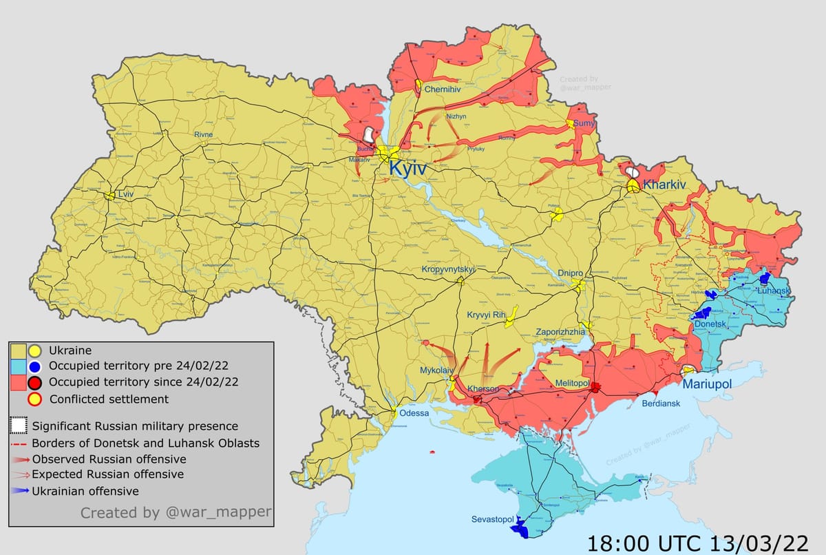 Guerre d’Ukraine – 13 mars 2022 – Jour 18 – Point de fin de journée