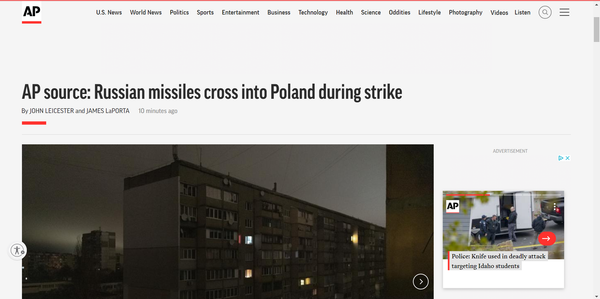 [URGENT] Une source du renseignement américain affirme à Associated Press que « deux missiles russes » seraient tombés sur le territoire polonais